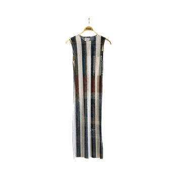 Striped mesh see through naked dress