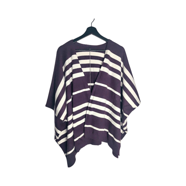 House Striped Poncho Cardigan - Purple & White - One Size (Fits M-3XL)