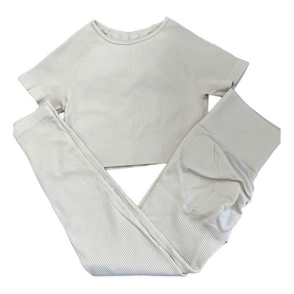 Beige ribbed workout set