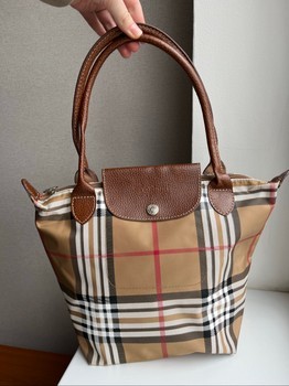 Plaid canvas handbag