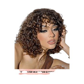 Fluffy water wave bob bang wig