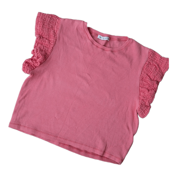 Pink ribbed ruffle Zara top