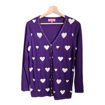 LAWRENCE GREY New York purple cardigan sweater womens size S viscose modal preppy coquette
