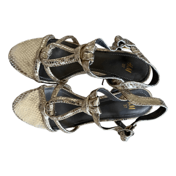 Gold snake print sandals
