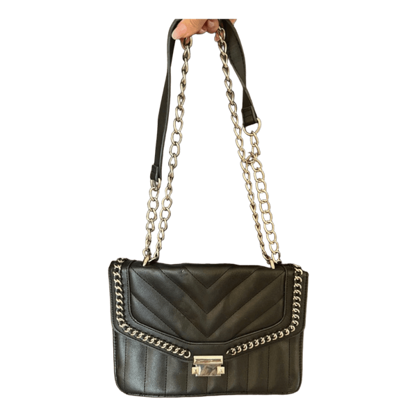Black faux leather handbag
