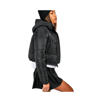 Boohoo Black Cropped Puffer Jacket with Hood – Size EU 38 / UK 12