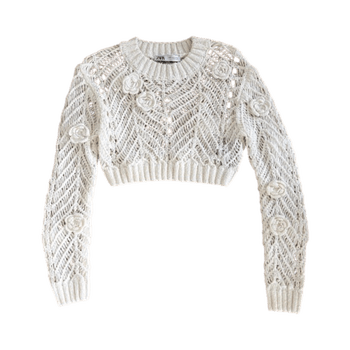 Crochet floral crop sweater