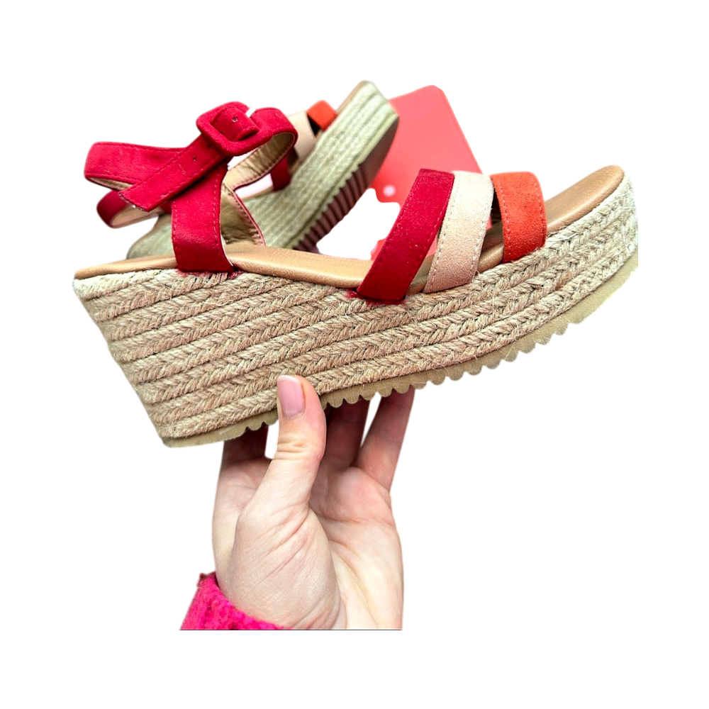 Red, genuine leather wedge sandals by Mia&Jo
