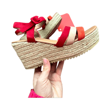 Red, genuine leather wedge sandals by Mia&Jo