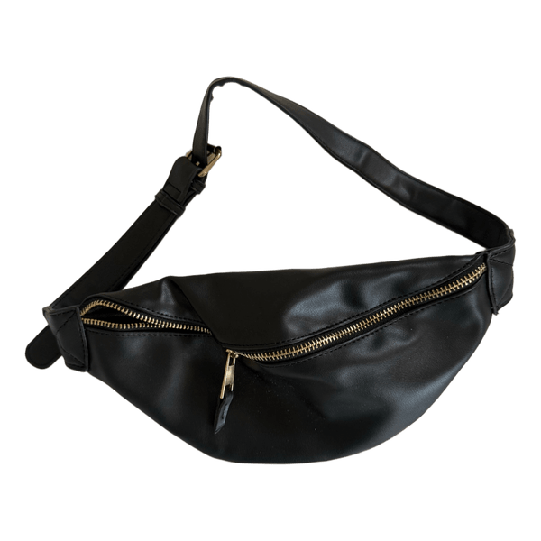 Black faux leather fanny pack
