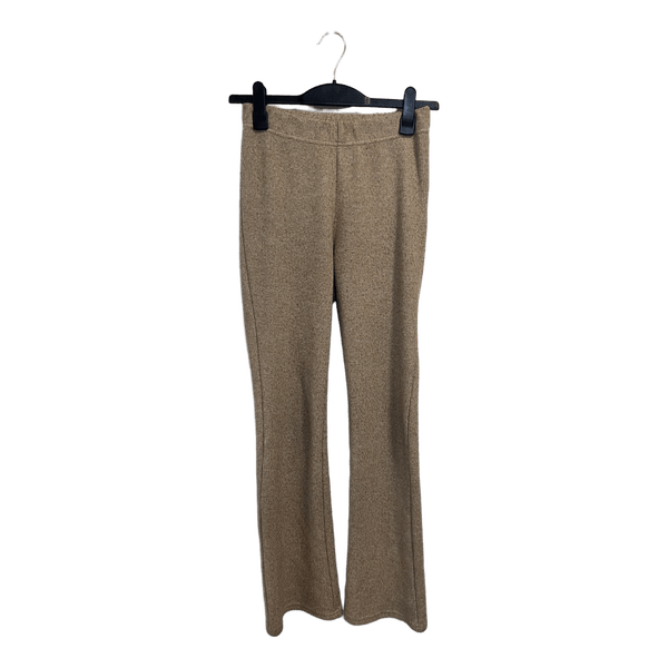 Beige ribbed flared trousers