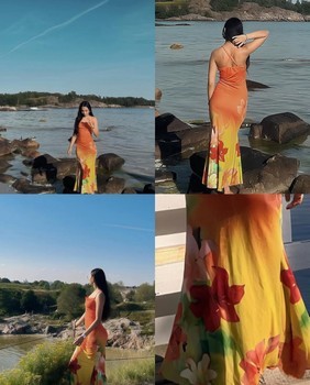 Orange floral maxi dress