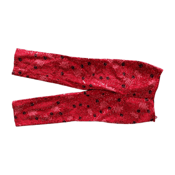 97% cotton Vintage Red floral print sequined trousers 