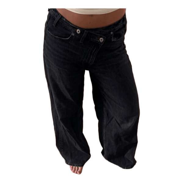 Sorte asymmetriske wide leg jeans