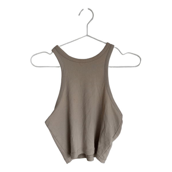 Beige ribbet crop top