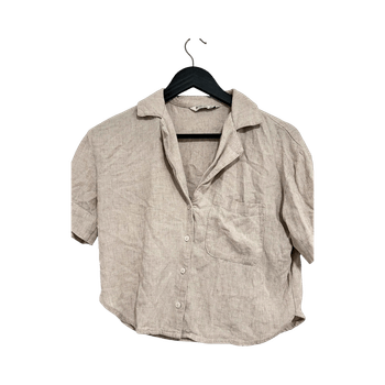 Beige linen short-sleeve shirt