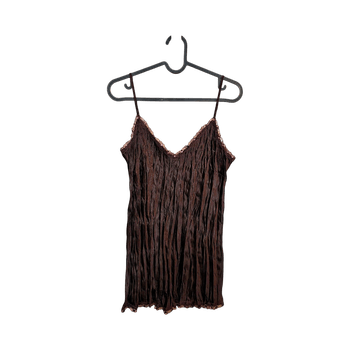 Taifun Y2K dark brown crinkled strappy top with a V-shaped neckline and lace trim size M/L