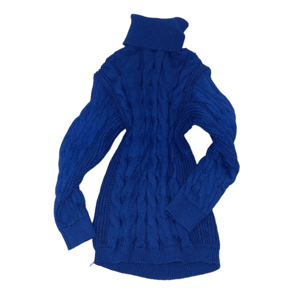 Blauer Rollkragenpullover mit Zopfmuster