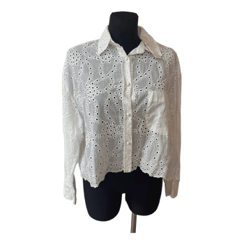 White eyelet button blouse