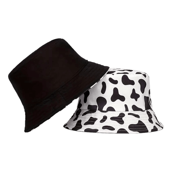 Black and white cow print bucket hat