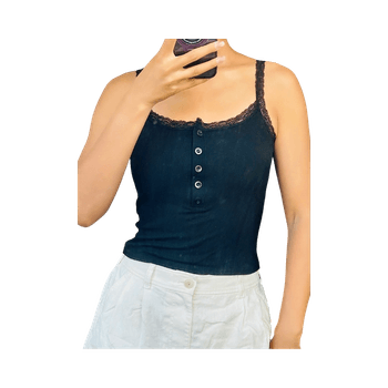 Black lace trim tank top with bra 