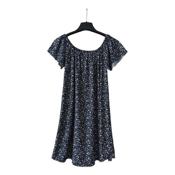 Navy floral print off shoulder dress