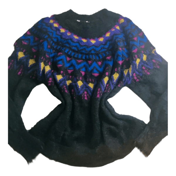 Pörröneule Fair Isle Kuviolla - Musta - L - Boho / Retro