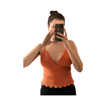 käsinvirkattu toppi