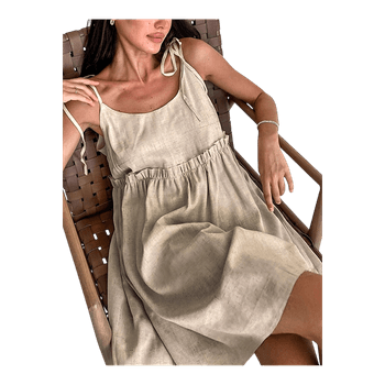 Commense tied shoulder short beige linen blend dress size XS