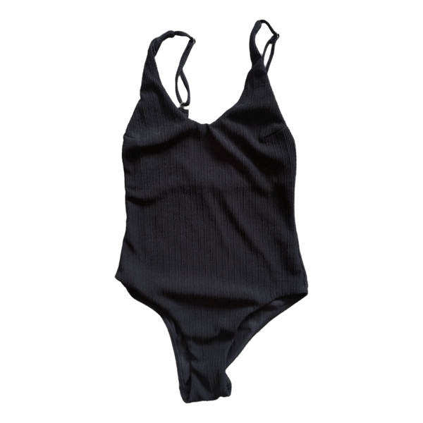 Black ribbed one-piece swimsuit