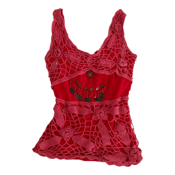 Red crochet embellished top