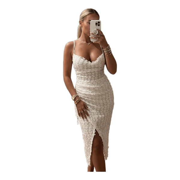White leaf midi dress