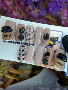 Handmade Press On Nail Tips "Wanna Coffee"