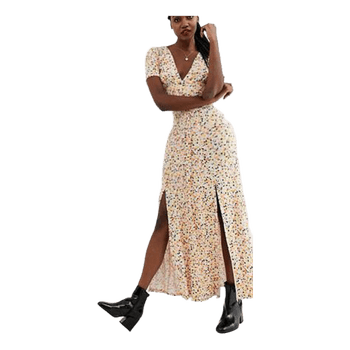 ASOS Floral Maxi Dress UK12 EU40 Cream Button Front Boho Summer New