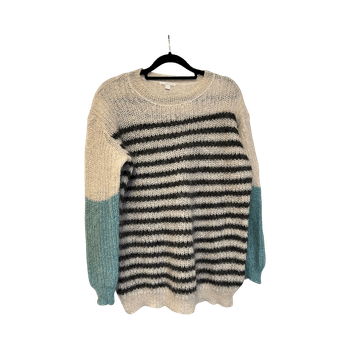 COS knitted sweater in white grey and blue sleeves size S