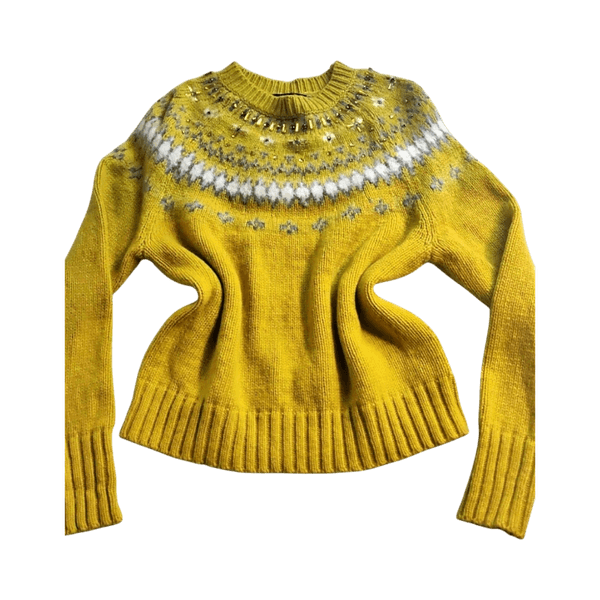 J.Crew Beaded Fair Isle Wool Blend Sweater - Yellow - M
