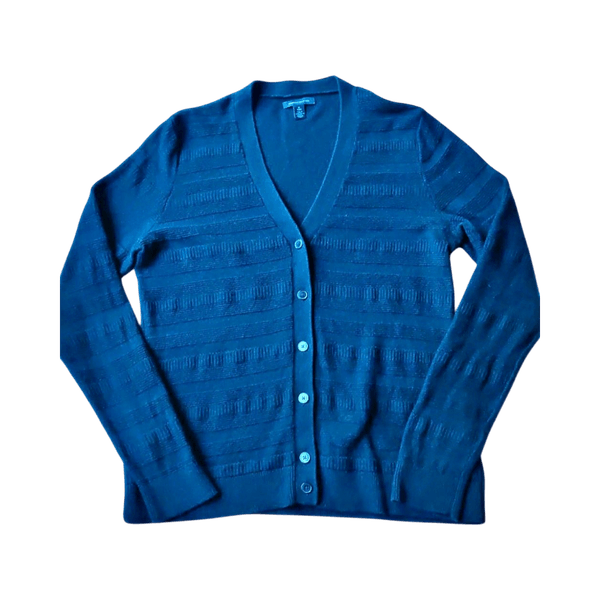 Tommy Hilfiger Textured Knit Cardigan - Cotton Wool Blend - Navy Blue - M/L