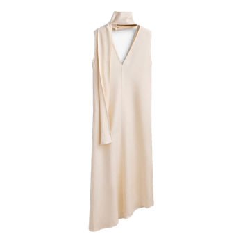 Cream sleeveless scarf dress
