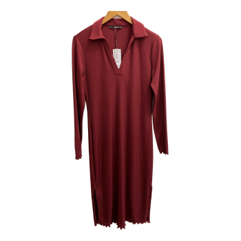 Burgundy ribbed midi dress
