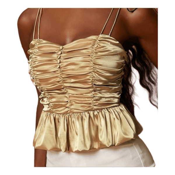 Gold ruched peplum top