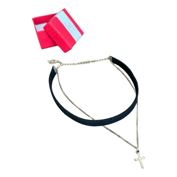 Black velvet cross choker