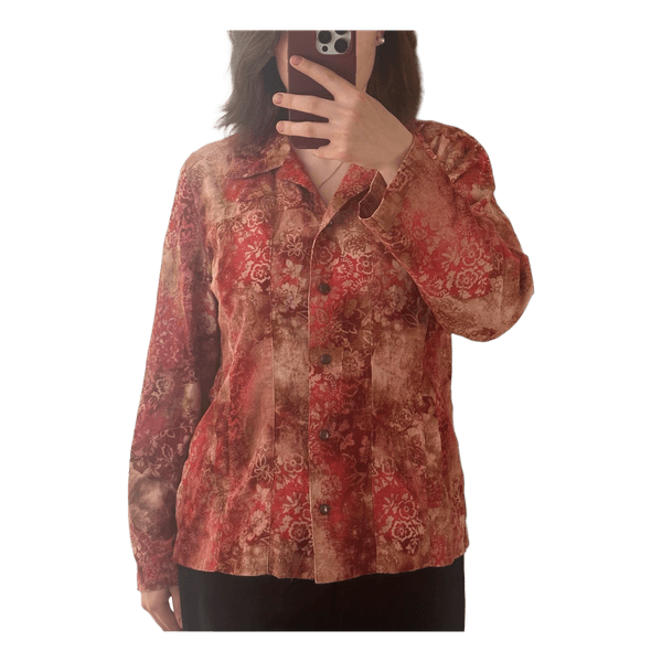 Red floral print shirt