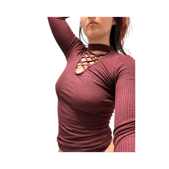 Burgundy long-sleeved top