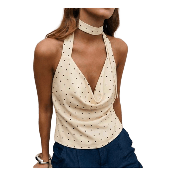 Beige prikket halterneck top