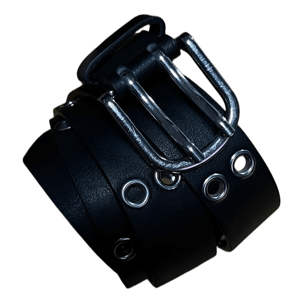 Black leather grommet belt