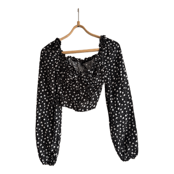 Black floral long-sleeve top