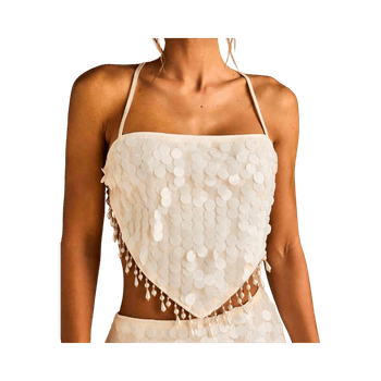 White sequin crop top