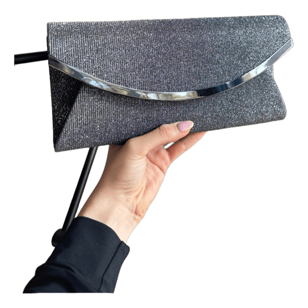 Grey glitter clutch bag