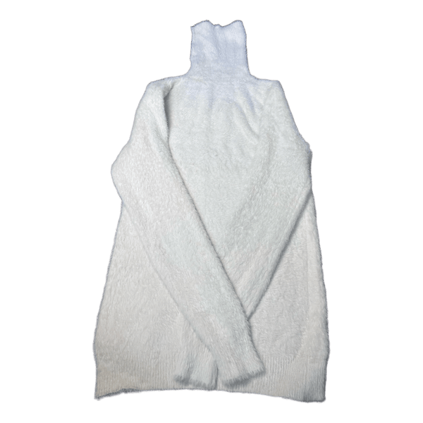 White fluffy turtleneck sweater
