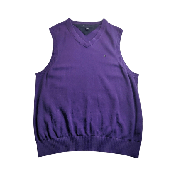 Tommy Hilfiger Purple V-Neck Knit Sweater Vest - Men's S - 100% Cotton
